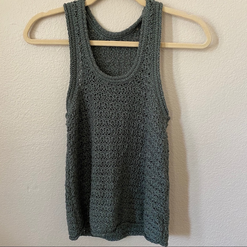 Aerie Open Knit Tank Green